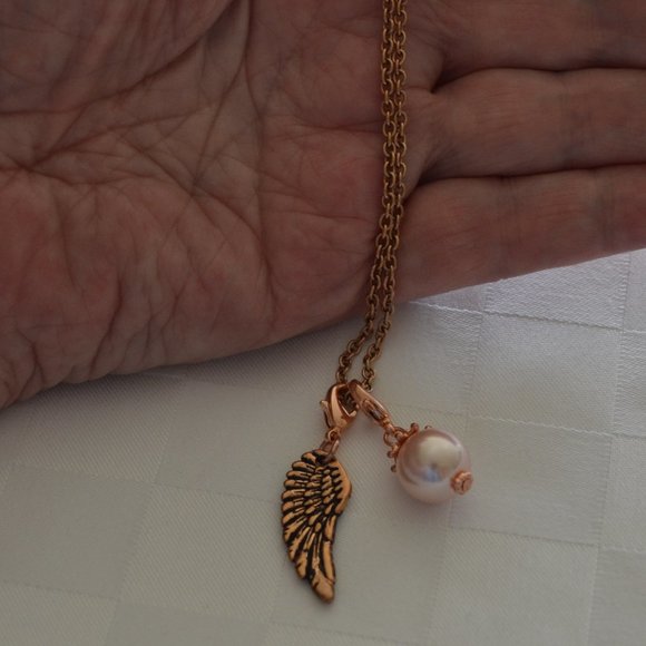 South Hill Designs Rose-gold-Tone Necklace with Angel Wing & Pearl Charms - Picture 4 of 9
